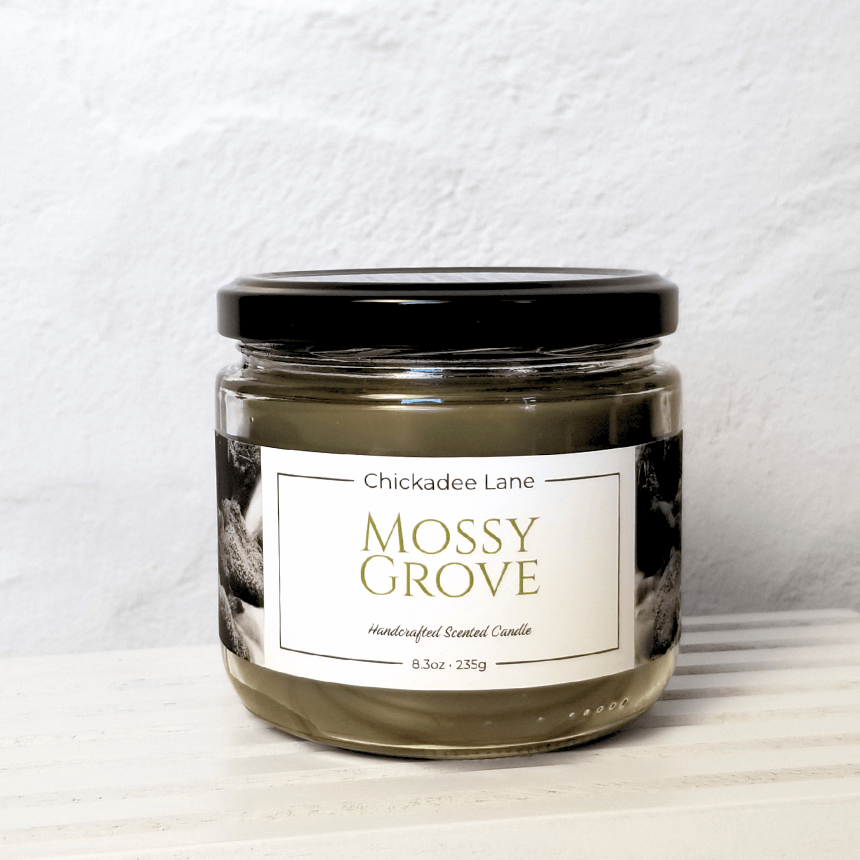 Product photo for Mossy Grove candle.