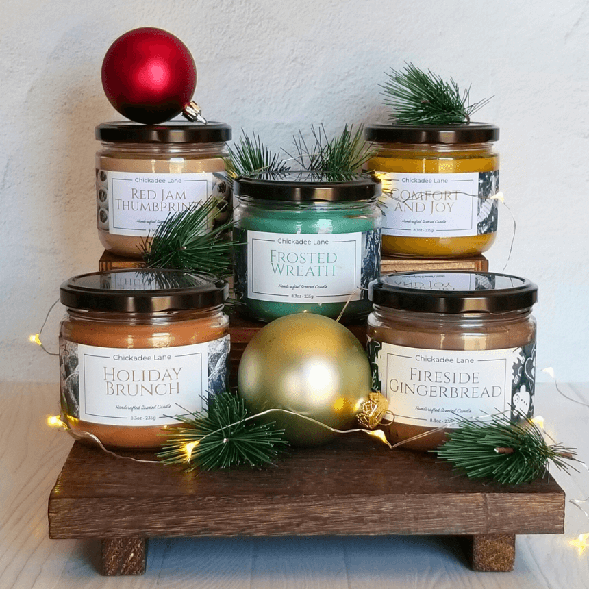 Group photo of winter scented candles.